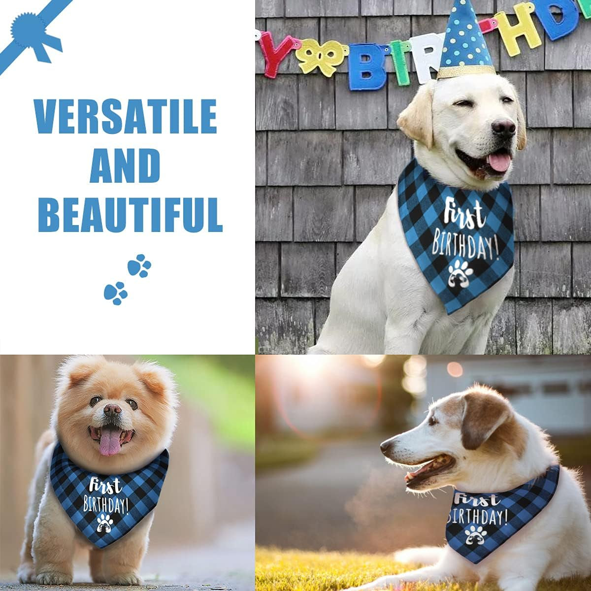Classic Checkered Dog Bandana Cotton Bandana Puppy Neck Scarf Pet Triangle Birthday Scarf for Small Medium and Large Dogs Cats (Blue)
