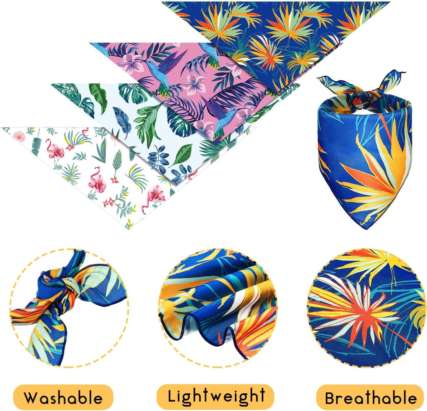 8 Pieces Summer Pet Bandanas Dog Triangle Summer Bandana Hawaiian Dog Scarf Triangle Bibs Adjustable Rainforest Fruit Flamingo Style for Small Large Pet(L)