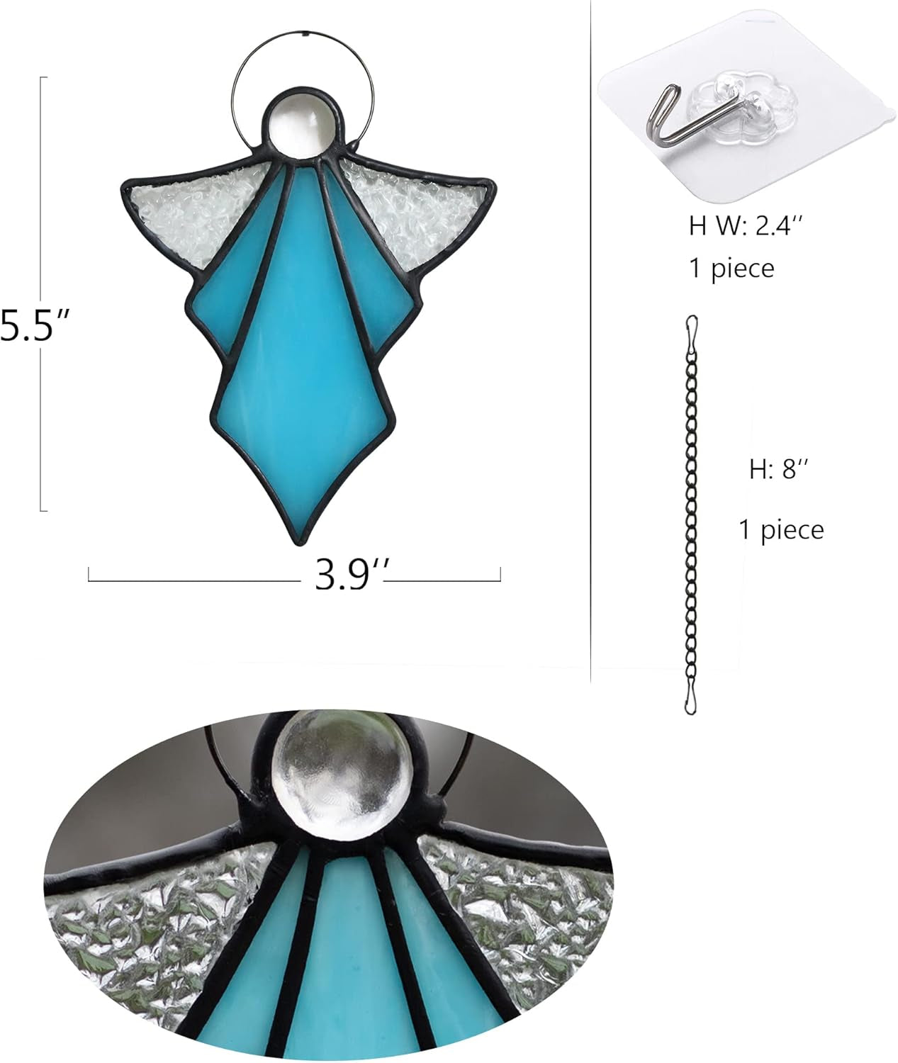 Angel Ornament Stained Glass Angel Stained Glass Window Hangings Ornament Holiday Decor Memorial Remembrance Sympathy Gifts,Angel Gifts for Women(Blue) 5.5"×3.9"
