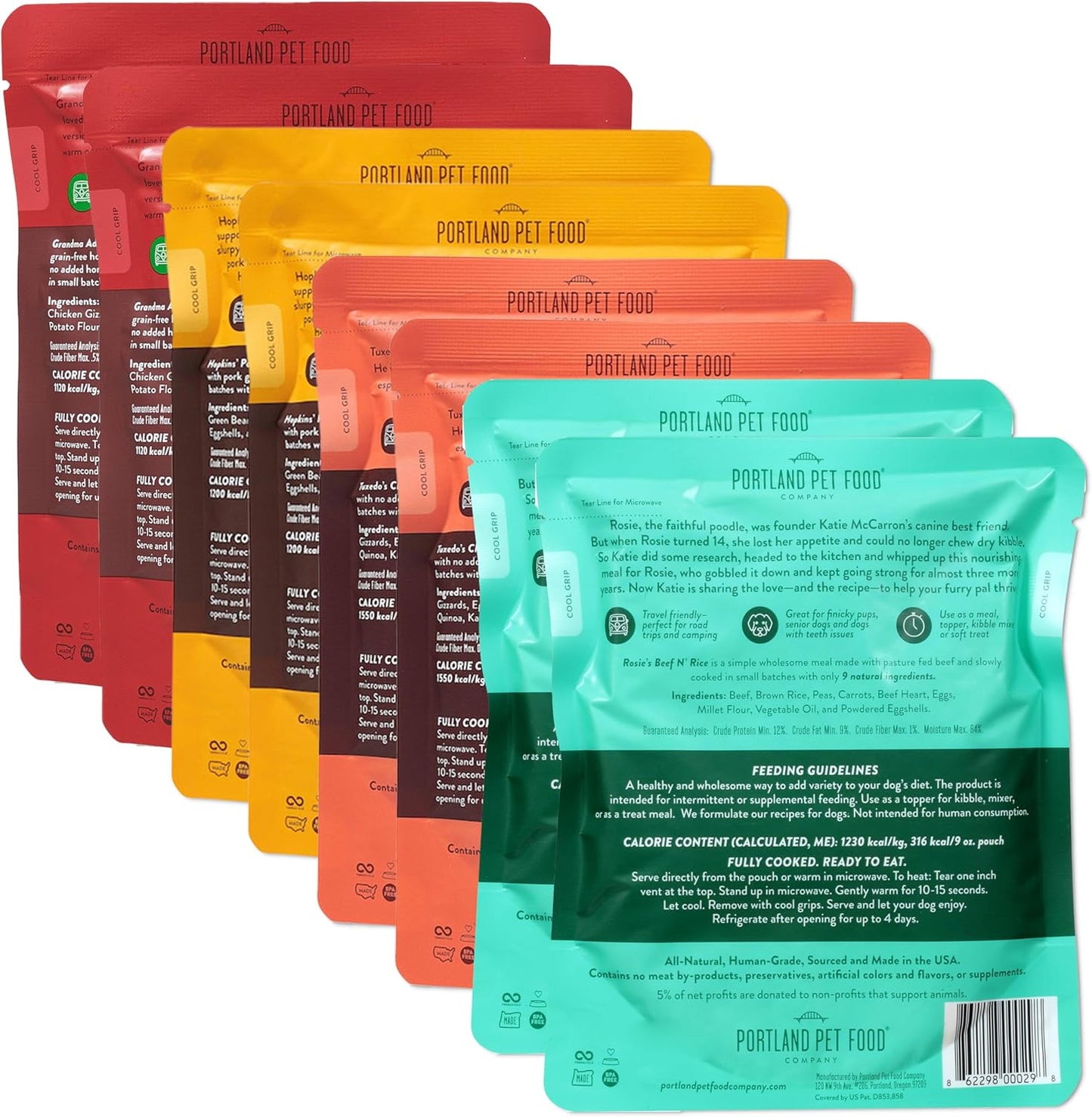 Mixed Fresh Dog Food Pouches Variety Pack - Human-Grade, Gluten-Free Wet Pet Meal Topper Mix-Ins & Meals - Small & Large Breed Puppy & Senior Dogs - Made in the USA - 8 Pack