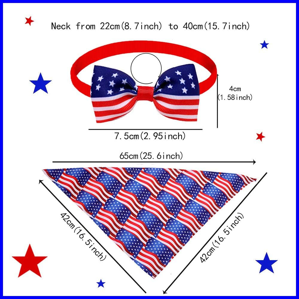 6 Pack American Flag 4Th of July Dog Bandana, Pet Dogs Triangle Bibs Scarf Bows and Ties, American Independence Day Memorial Day Flags Scarf Sets for Large, Medium, Small Dogs