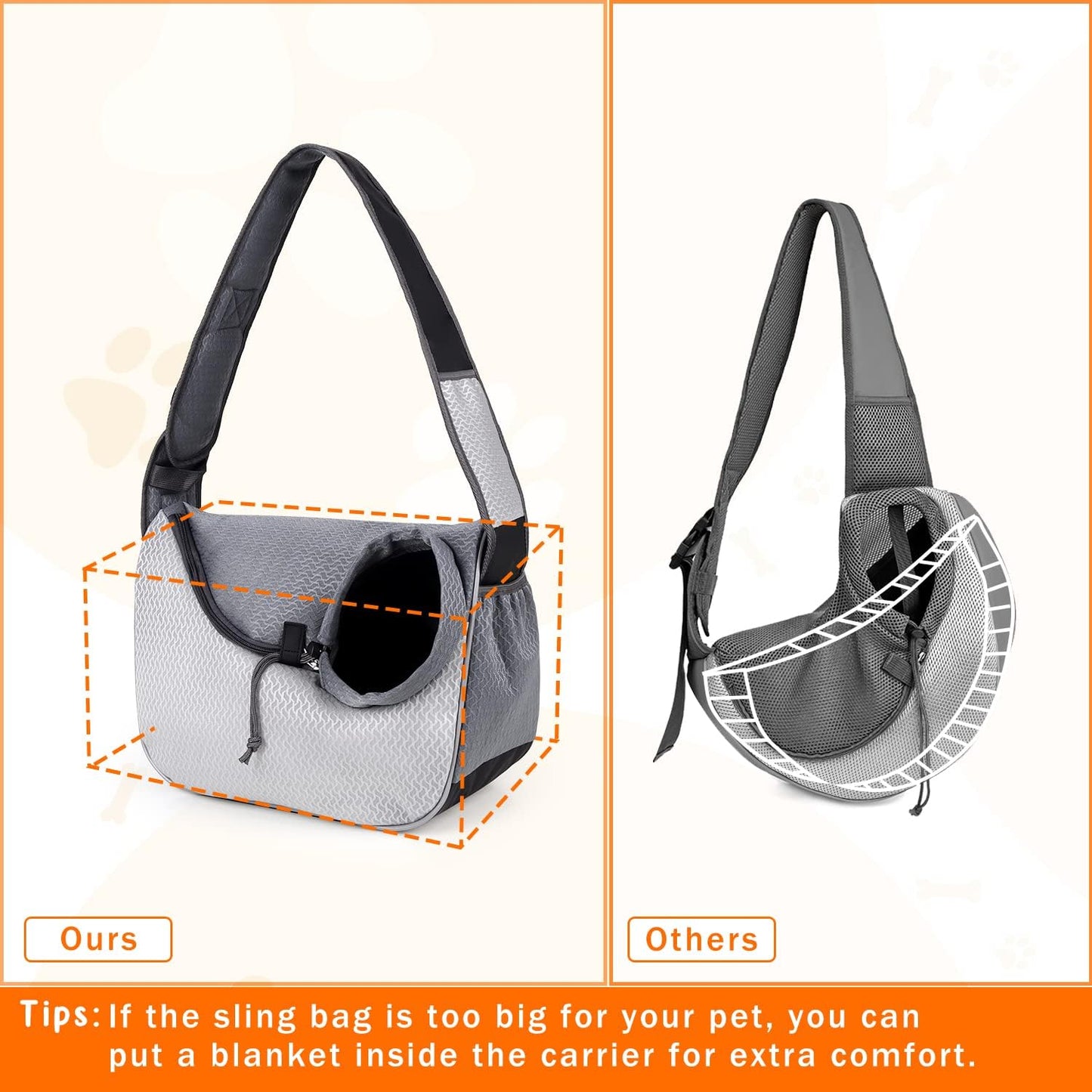 Pet Dog Sling Carrier Travel Hands-Free Puppy Pouch Carriers with Bottom Breathable Doggie Carrying Bag Reflective Safe Cat Crossbody Carrier for Medium Small Dogs Cats(6-12Lbs, Grey)