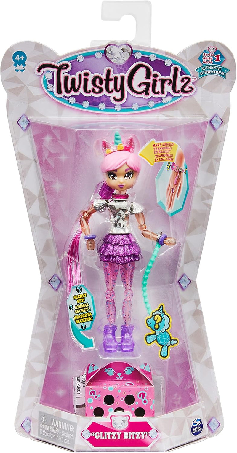 Twisty Girlz, Glitzy Bitsy Transforming Doll to Collectible Bracelet with Mystery, for Kids Aged 4 and Up