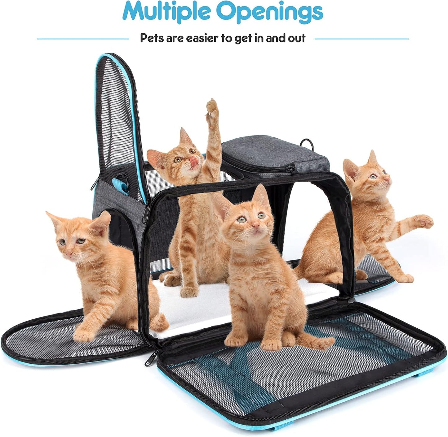 Cat Carrier Airline Approved Pet Carrier for Small Dogs, 4 Open Door Soft Sided Travel Carrier Bag for Puppies Kitty Rabbits with Foldable Bowl and Storage Pockets