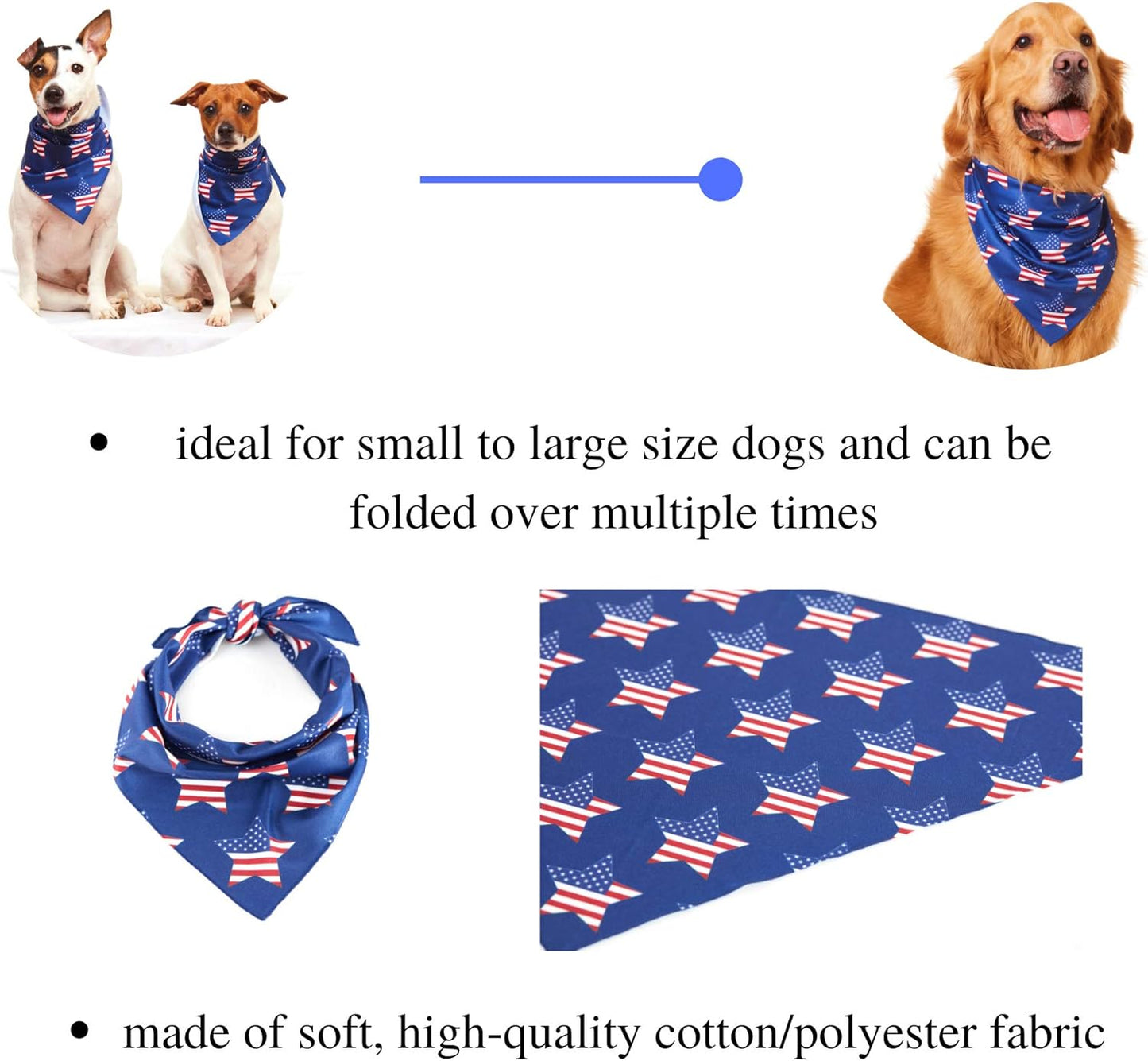 American Flag Dog Bandana - Patriotic 4Th of July Dog Bandana for Small, Medium, Large Dogs, US Flag Independence Day Dog Puppy Collar Bandana for Dogs Puppies Cats with Star Print, Blue