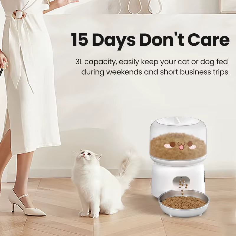 Automatic Cat Feeder 3L Smart Pet Food Dispenser Button Automatic Dog Feeder for Cats Pets Remote Control Feeding Supply