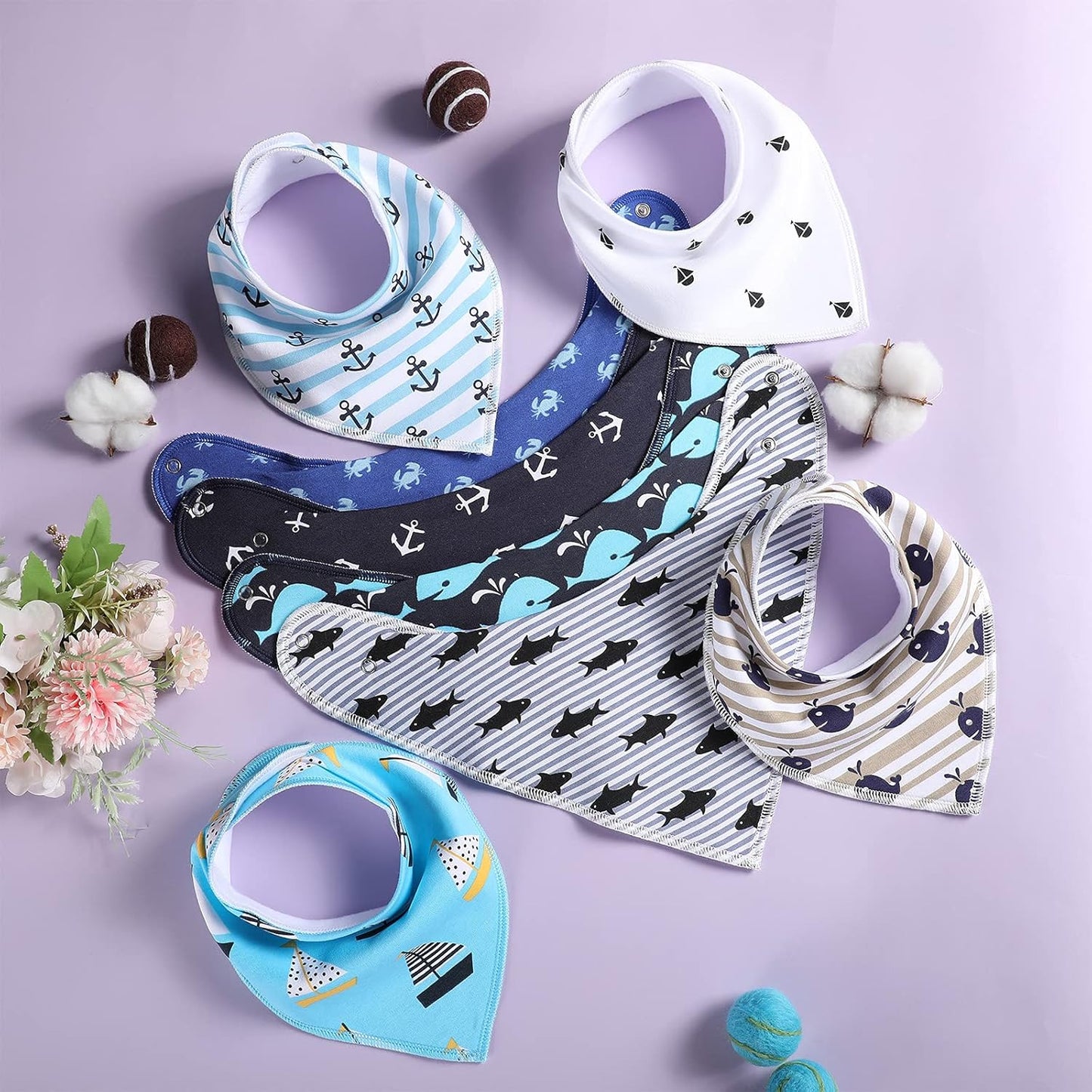 8 Pieces Dog Bandanas with Snaps Dog Triangle Scarf Puppy Kerchief Bandana Dog Bandanas Bibs Pet Scarf Accessories for Dogs Puppy Cats Supplies (Sea Animal Pattern)
