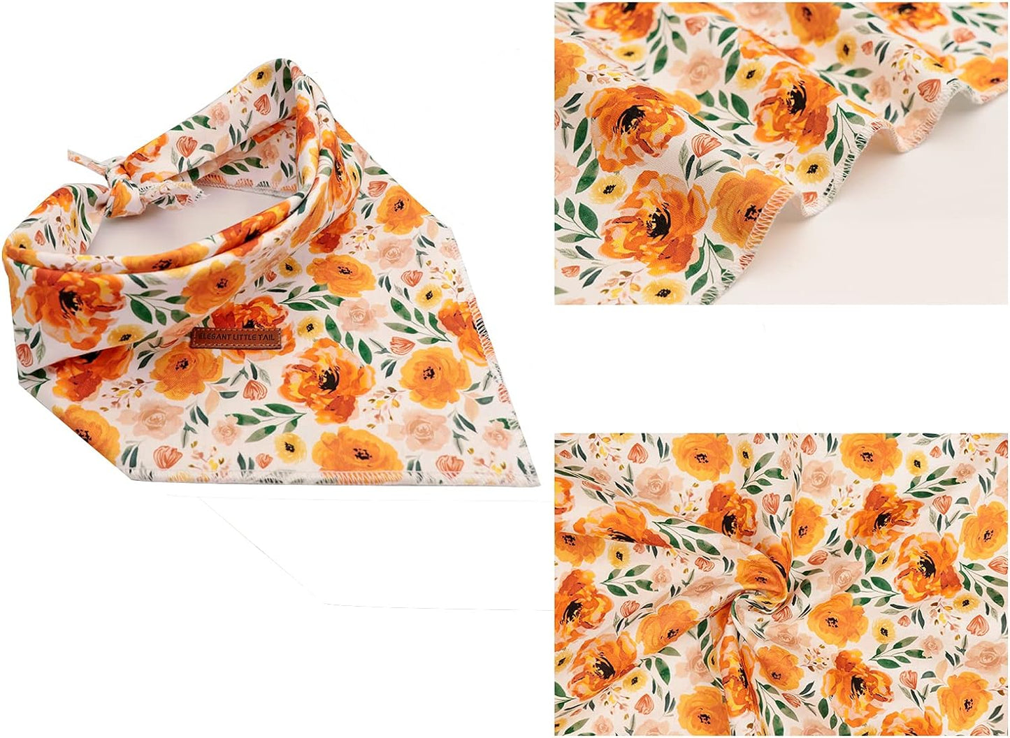Dog Bandanas - 1Pack Floral Print Washable Dog Scarf Female Square Dog Bib Kerchief Scarf Adjustable Pet Bandana for Medium Large Dogs