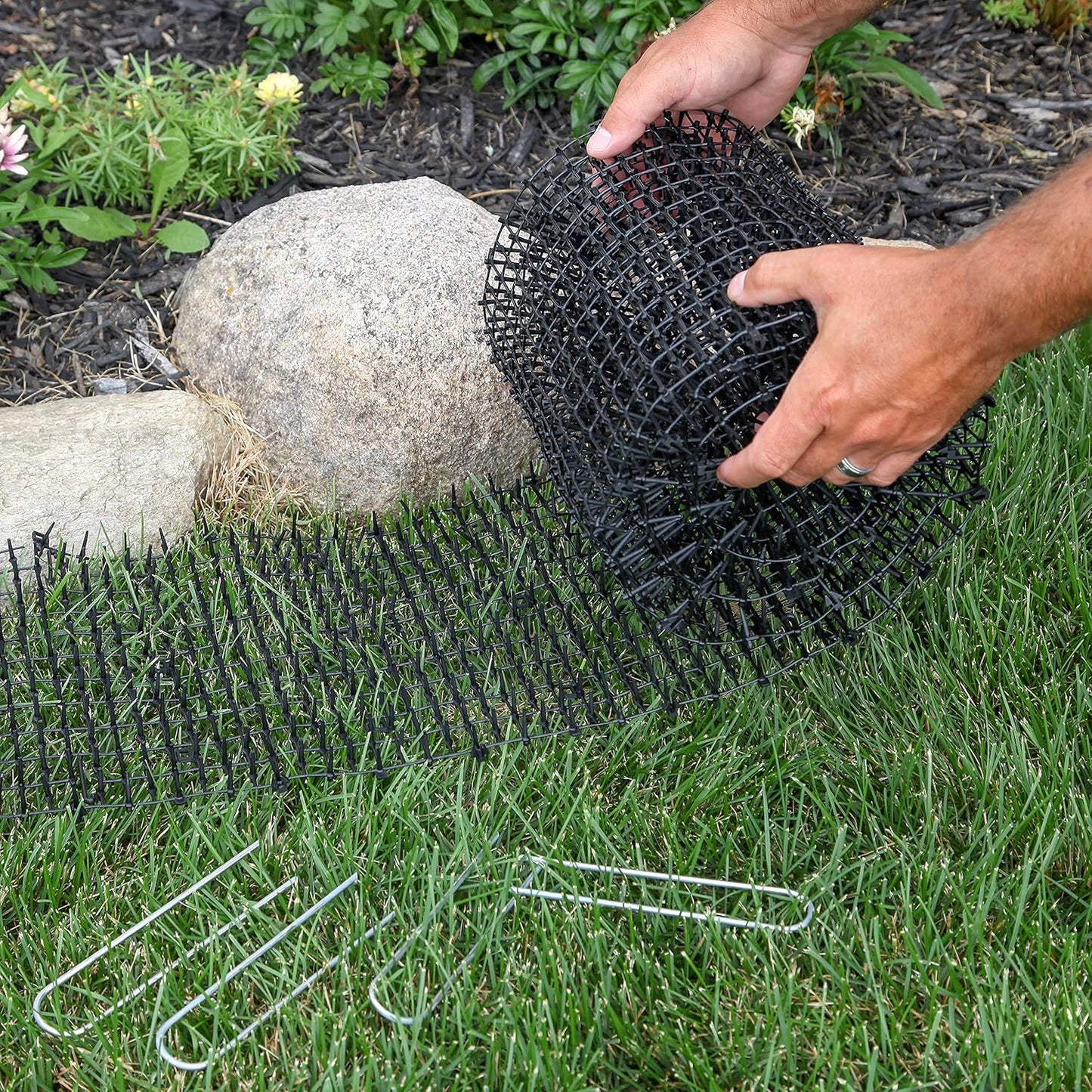 Cat Scat Mat with Spikes Digging Stopper (8 Ft.) Anti-Cat Network Cat Strips, Cat Deterrent Mat for Indoor and Outdoor with 6 Staples