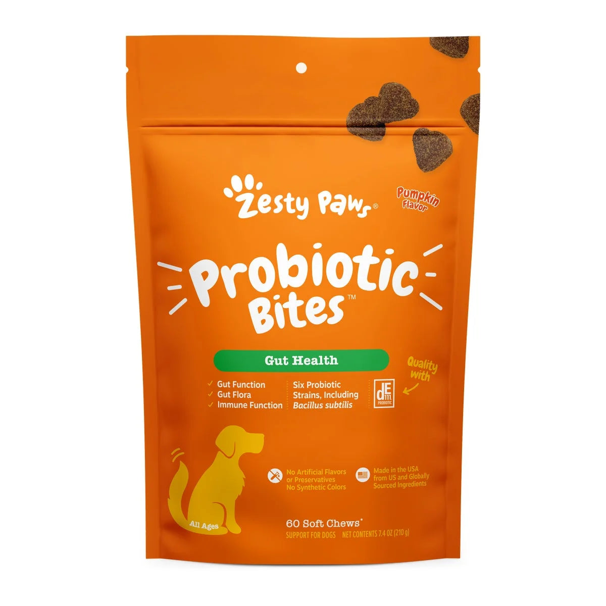 (6 Pack) Probiotic Bites for Dogs, to Support Gut Health, Pumpkin 60Ct