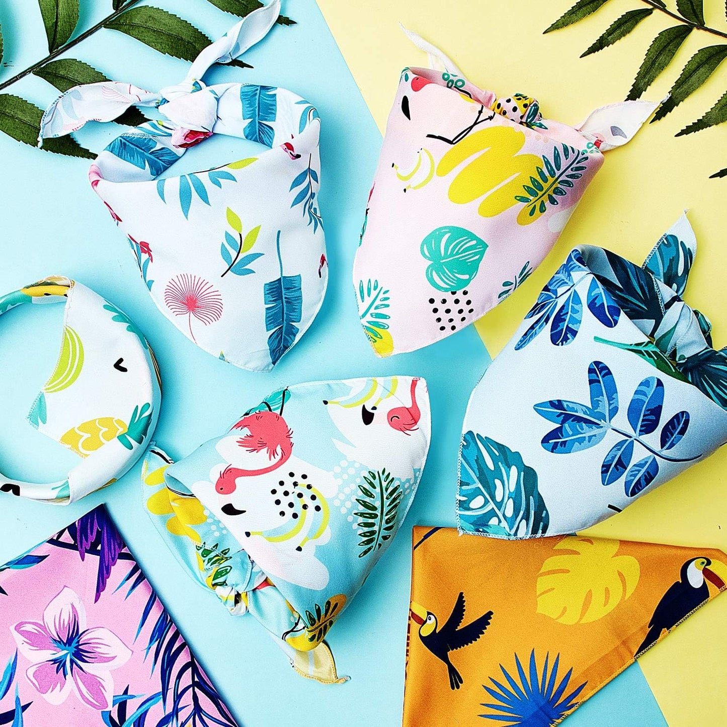 8 Pieces Summer Pet Bandanas Dog Triangle Summer Bandana Hawaiian Dog Scarf Triangle Bibs Adjustable Rainforest Fruit Flamingo Style for Small Large Pet(L)