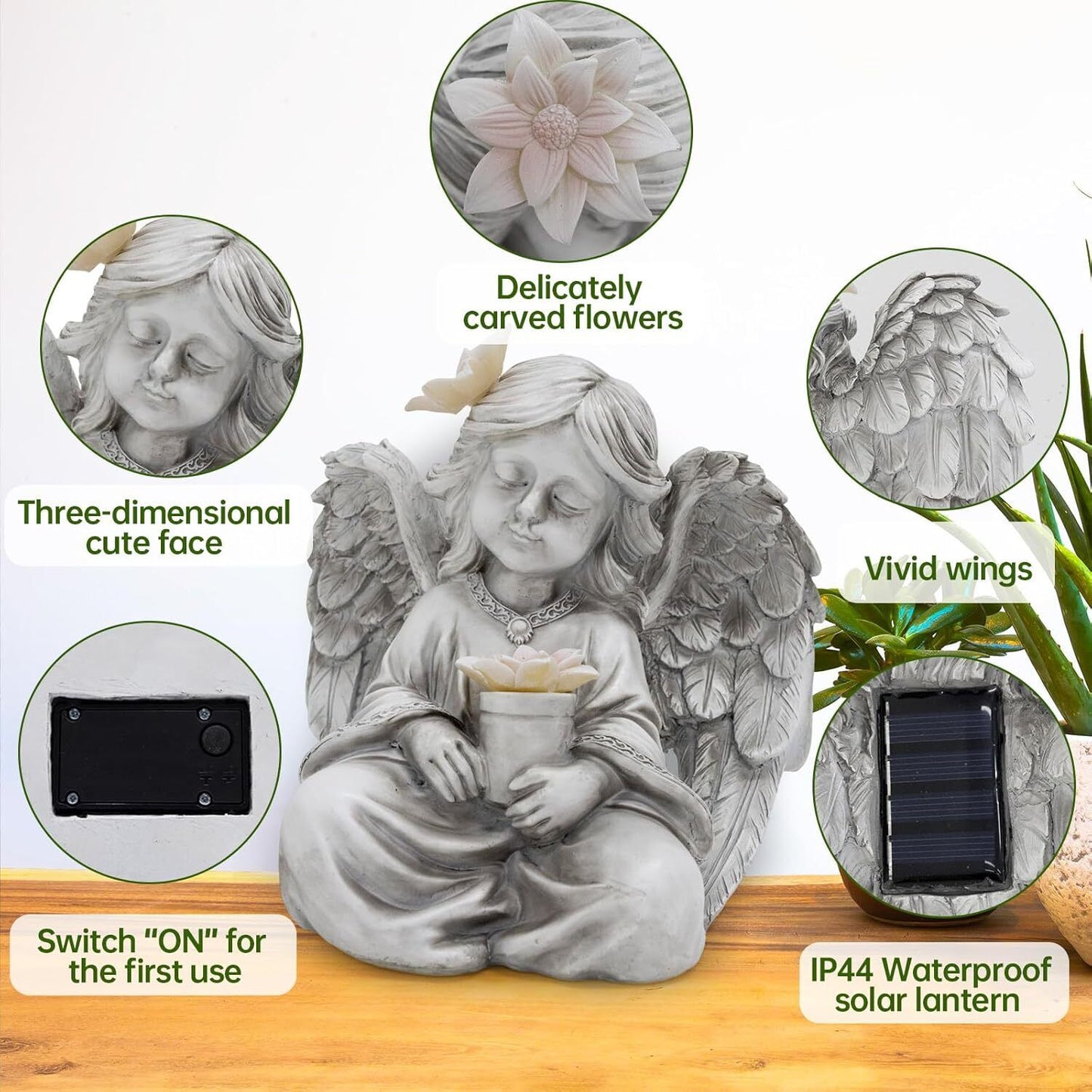 Angel Garden Statues for Outside, Solar Angels for Cemetery Grave, Outdoor An