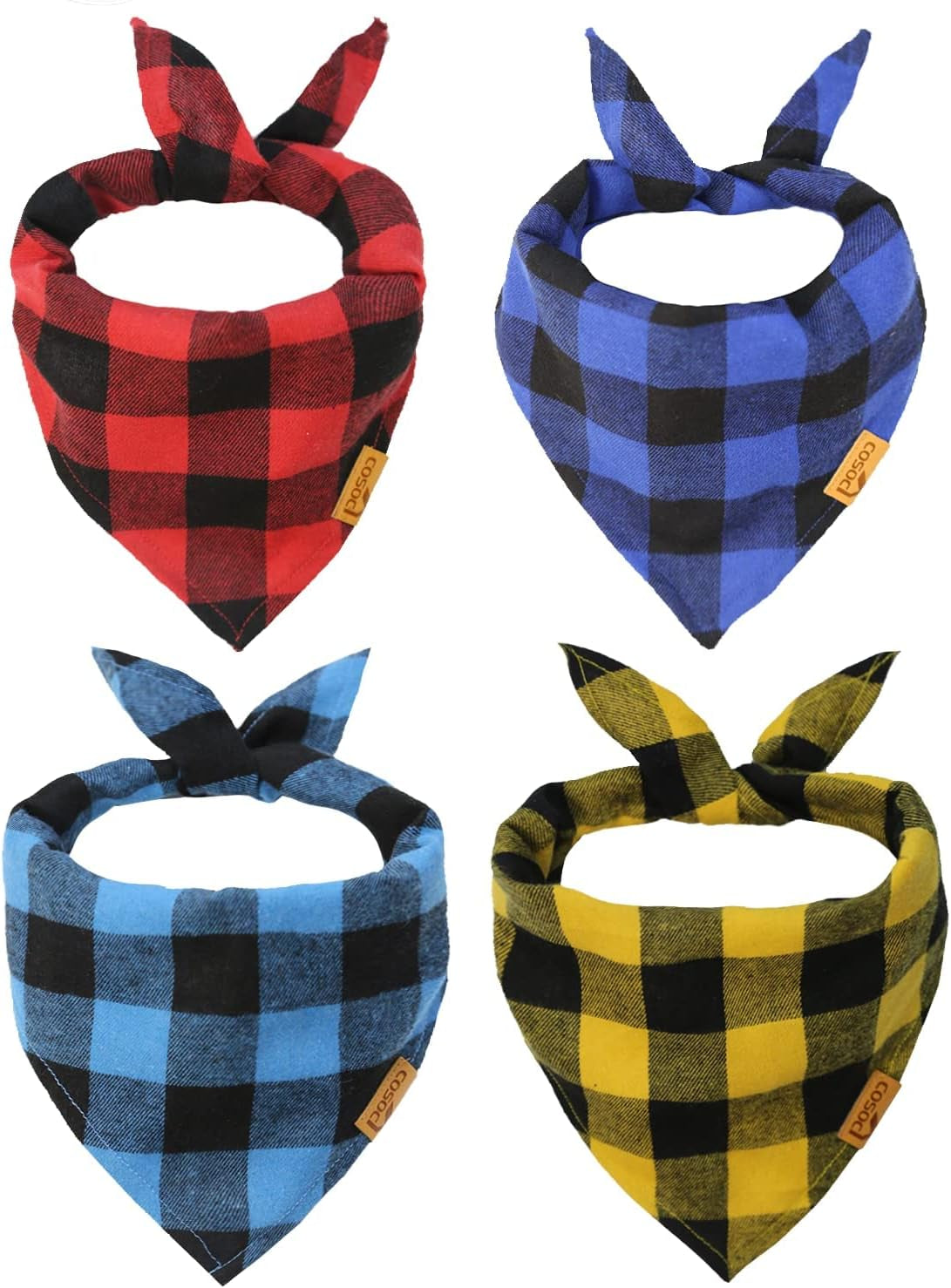 Dog Bandanas, Reversible Triangle Dog Scarf Accessories Christmas Bandanas for Small Medium Large Dogs Cats (Blue, Brown, Red and Ciel)