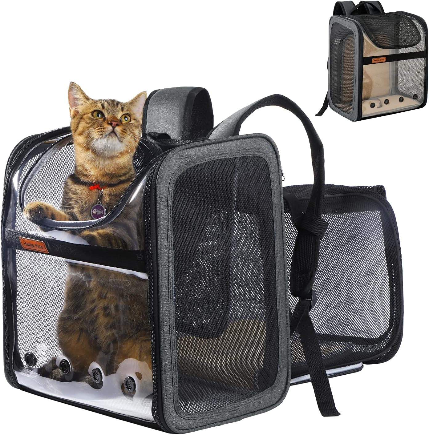 Cat Backpack Expandable - Pet Carrier Backpack Airline Approved - Dog Backpack Carrier with Cozy Mat Breathable Mesh Holds Pet up to 16 Lbs, Designed for Walking Travel Outdoor,Gray