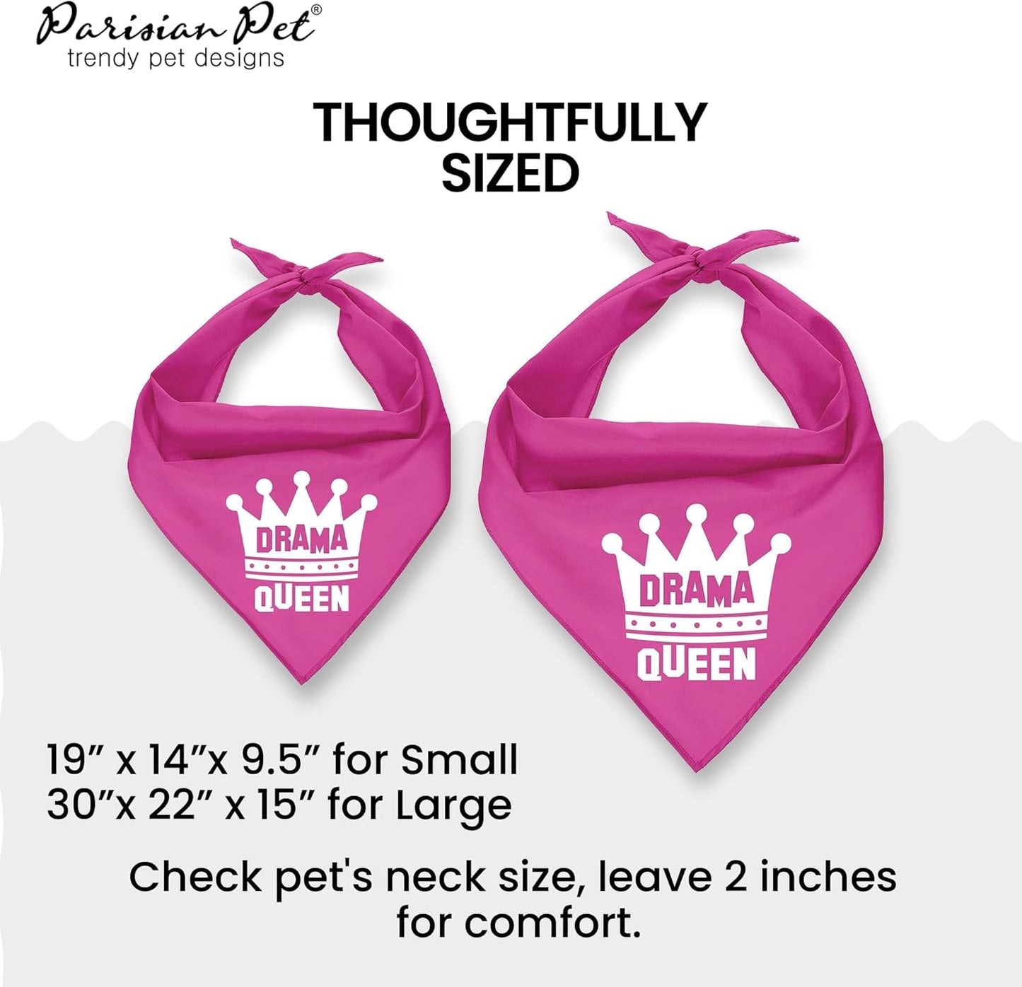 Dog Bandanas with Printed 'Drama Queen' - Classy Pink Bandana for Dogs - Tie-On Adjustable, Polyester Dog Scarf for Small Dogs - Washable Triangle Female Dog Bib - Handkerchief for Pets