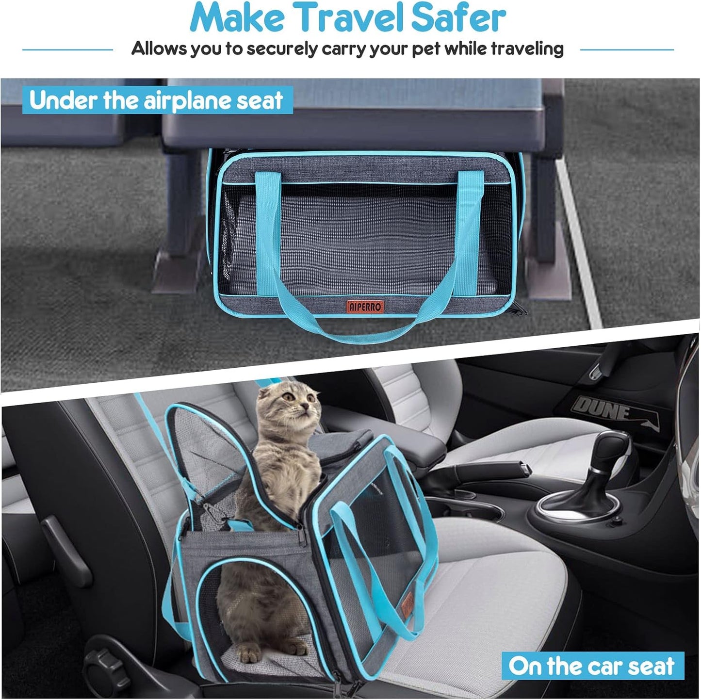 Cat Carrier Airline Approved Pet Carrier for Small Dogs, 4 Open Door Soft Sided Travel Carrier Bag for Puppies Kitty Rabbits with Foldable Bowl and Storage Pockets