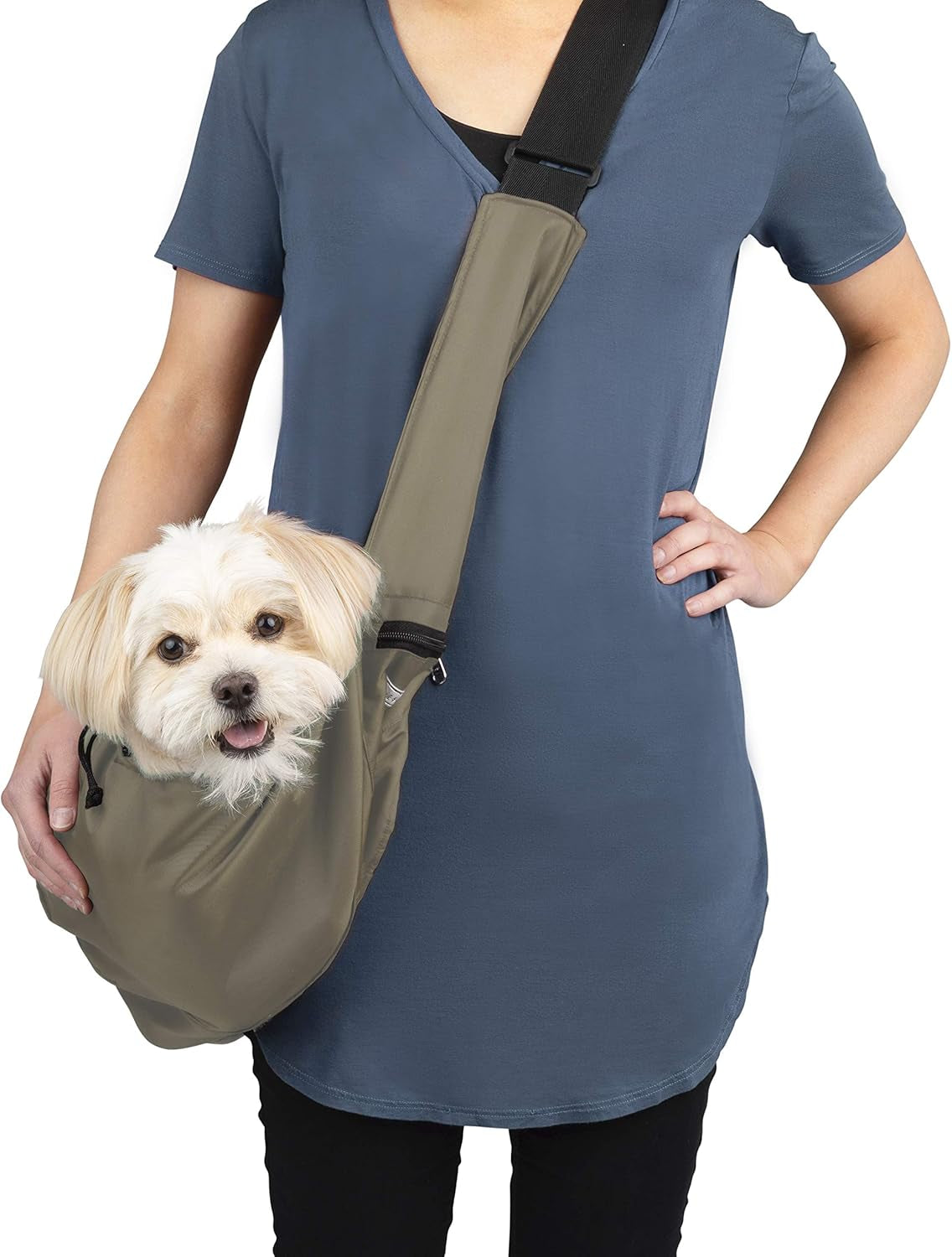 Dog Sling Carrier Tiny XXS Extra Extra Small Dogs, Puppy Toy Teacup Wearable Adjustable Pet Cross Body Shoulder Bag Waterproof Nylon Travel (8702) (8-12 Lbs, Olive)