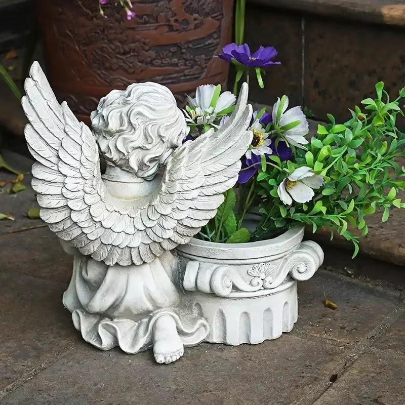 31CM European Courtyard Decor Angel Flowerpot Garden Landscape Decoration Statues Resin Decorative Garden Angels Figurines Decor