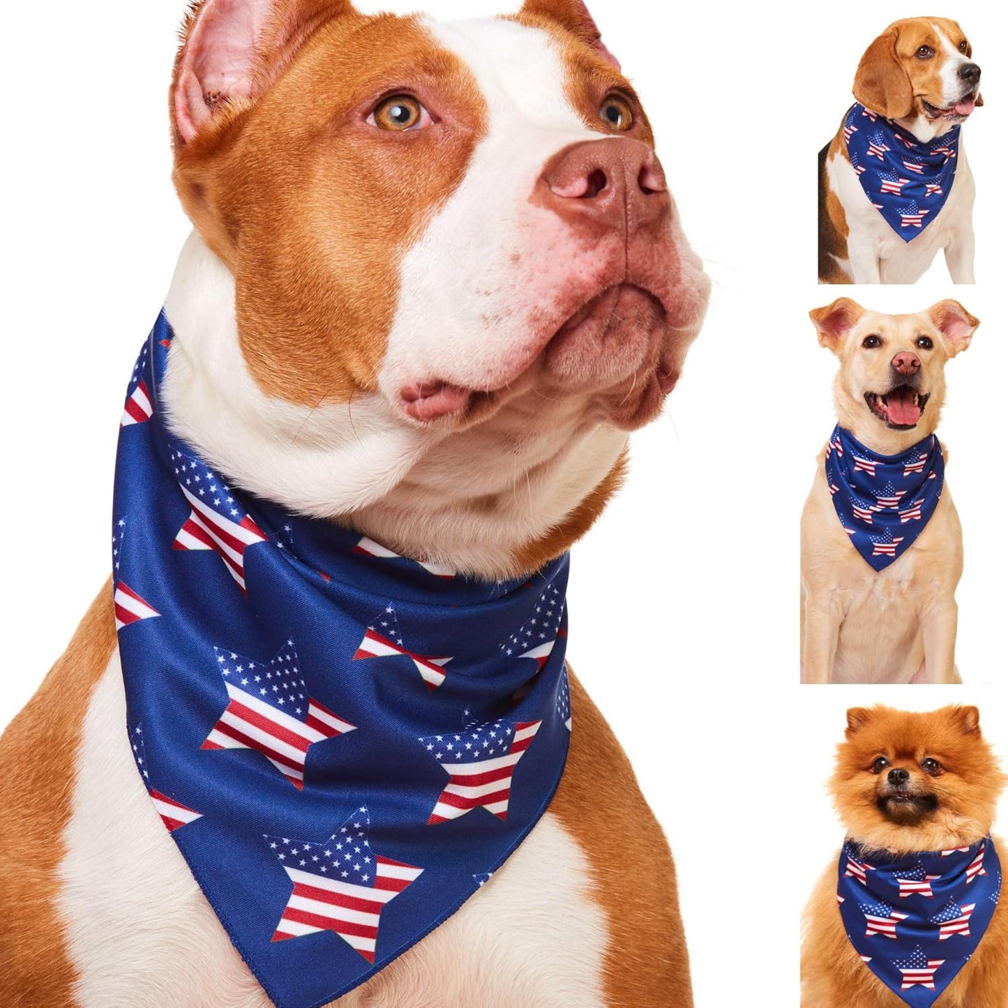 American Flag Dog Bandana - Patriotic 4Th of July Dog Bandana for Small, Medium, Large Dogs, US Flag Independence Day Dog Puppy Collar Bandana for Dogs Puppies Cats with Star Print, Blue