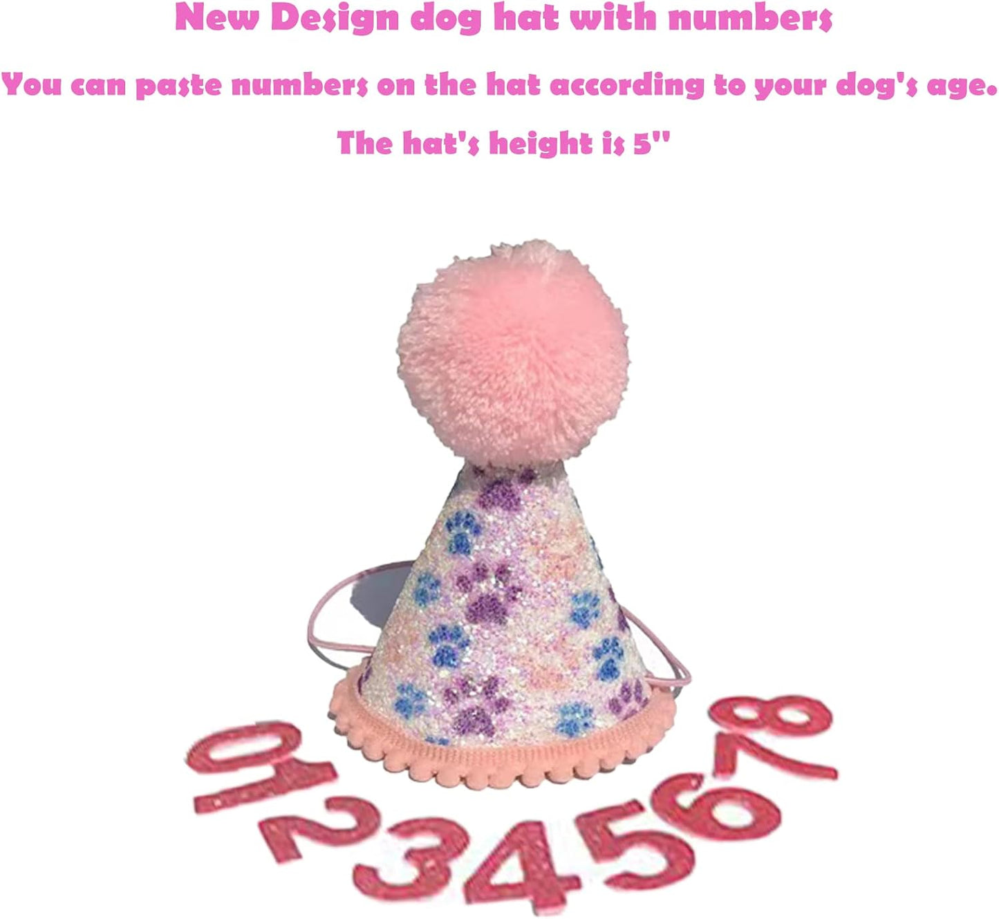 Dog Birthday Bandana Hat Scarf Set, Dog Birthday Party Supplies Dog Bandana Hat with Numbers Scarfs Happy Birthday Banner with Cute Dog Bow Tie Collar Boy Girl Puppy Birthday Hat Scarf for Dog (Pink)