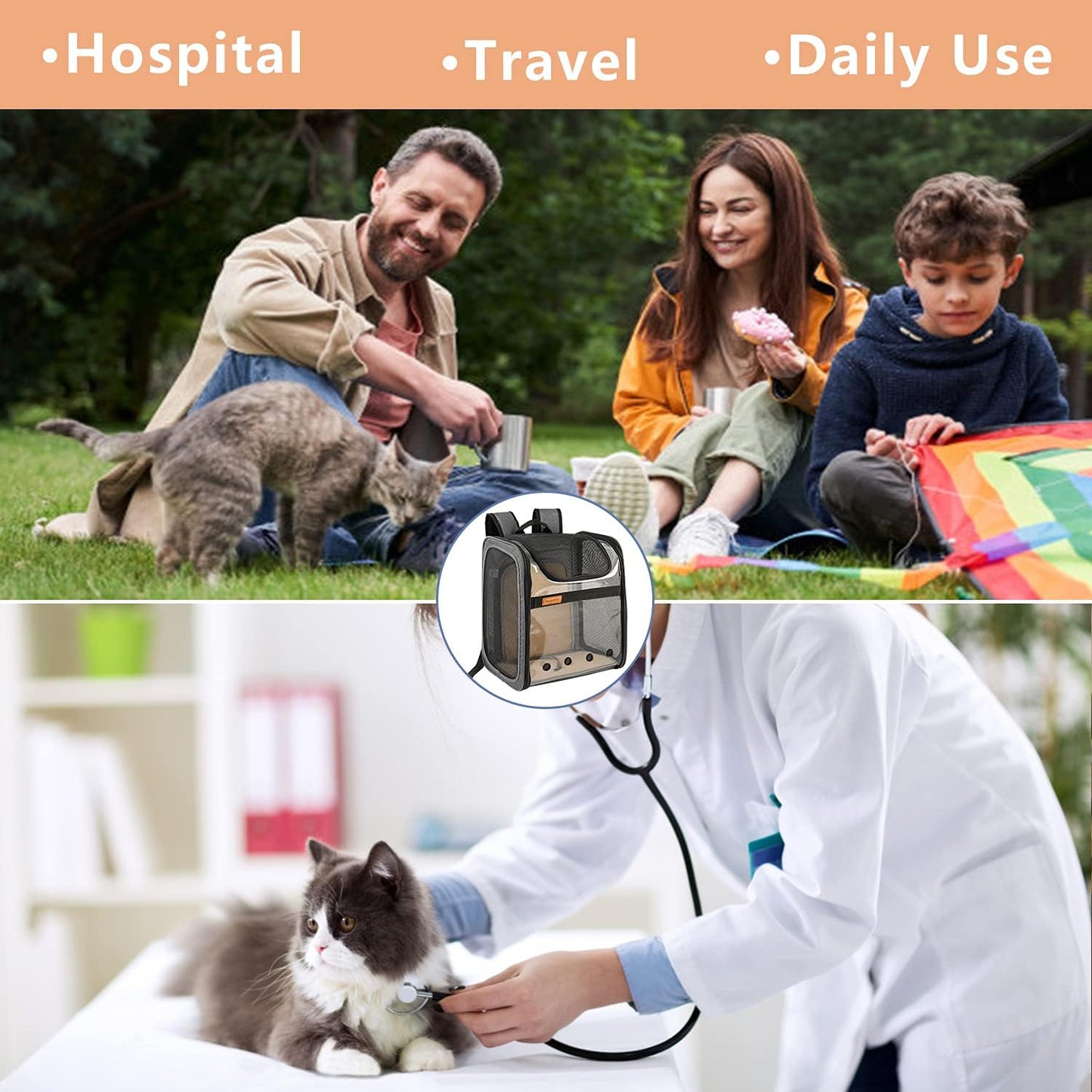 Cat Backpack Expandable - Pet Carrier Backpack Airline Approved - Dog Backpack Carrier with Cozy Mat Breathable Mesh Holds Pet up to 16 Lbs, Designed for Walking Travel Outdoor,Gray
