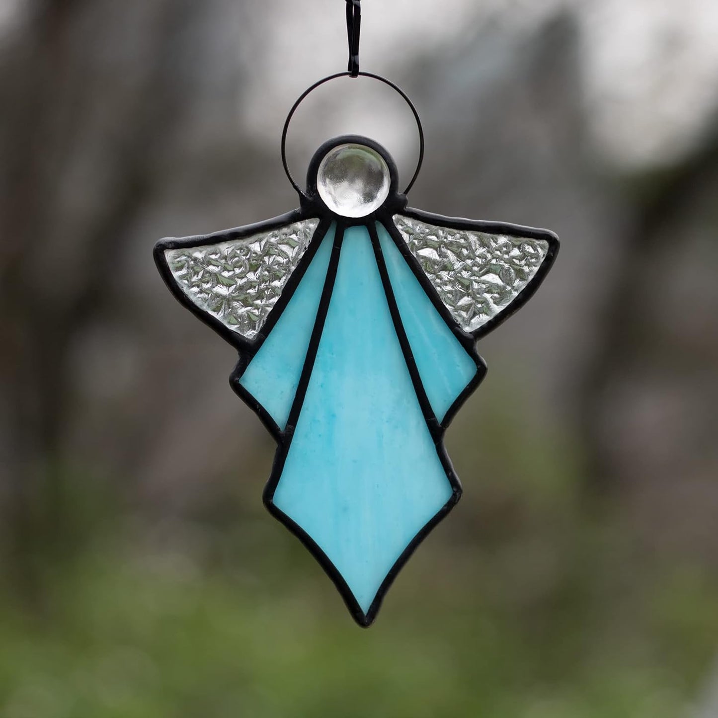 Angel Ornament Stained Glass Angel Stained Glass Window Hangings Ornament Holiday Decor Memorial Remembrance Sympathy Gifts,Angel Gifts for Women(Blue) 5.5"×3.9"