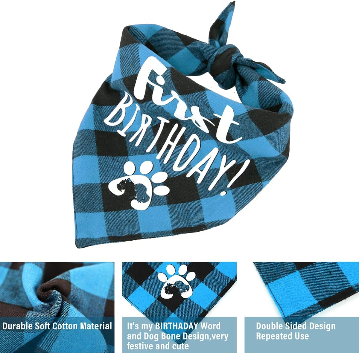 Classic Checkered Dog Bandana Cotton Bandana Puppy Neck Scarf Pet Triangle Birthday Scarf for Small Medium and Large Dogs Cats (Blue)