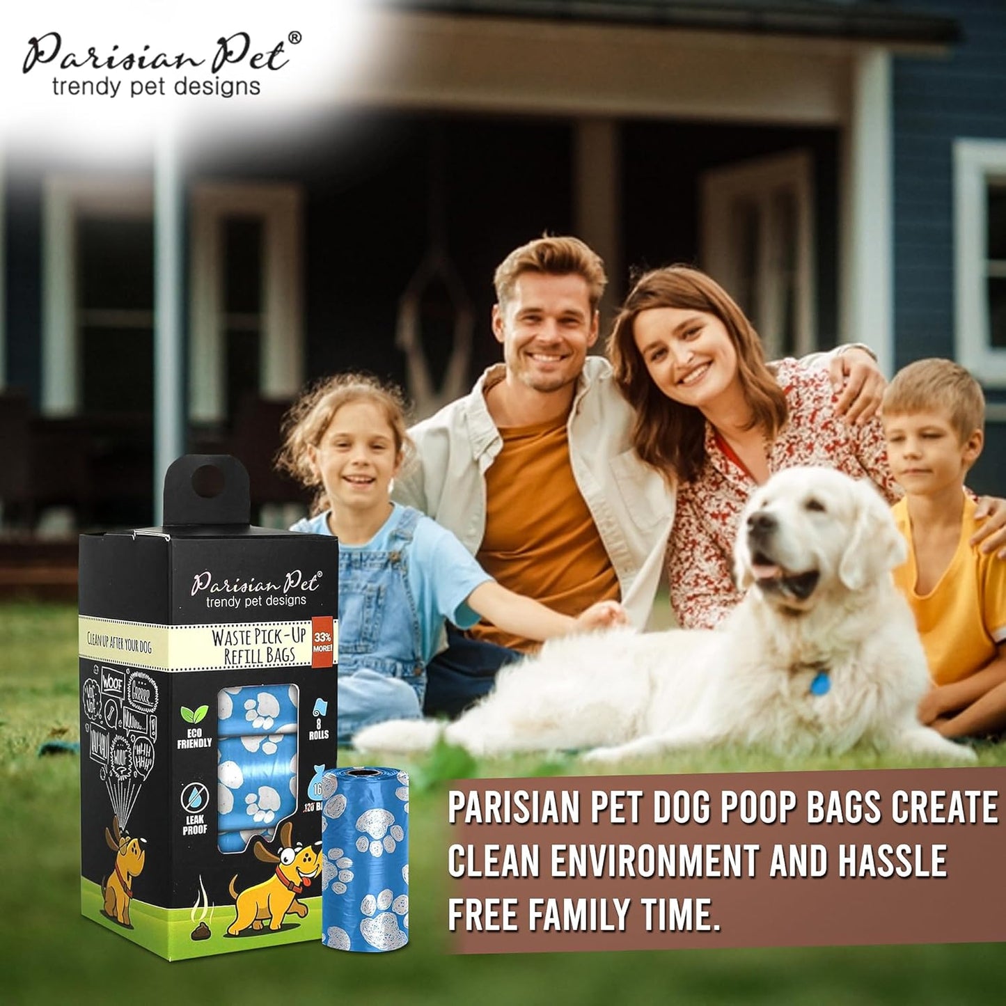 Ecofriendly Dog Poop Bags Rolls - 160 Count Unscented Poop Bags for Dogs - Leakproof, Extra Thick, 8 Dog Waste Bags Refill Rolls - Blue Doggie Poop Bags - Fits All Dispenser