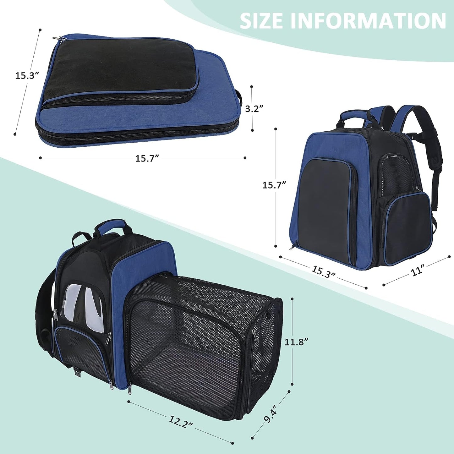 Pet Carrier Backpack, Airline Approved Cat Backpack, Carrier with Safety Strap and Zipper Buckle, Expandable with Breathable Mesh for Rabbits Puppies, Hold up to 20 Lbs