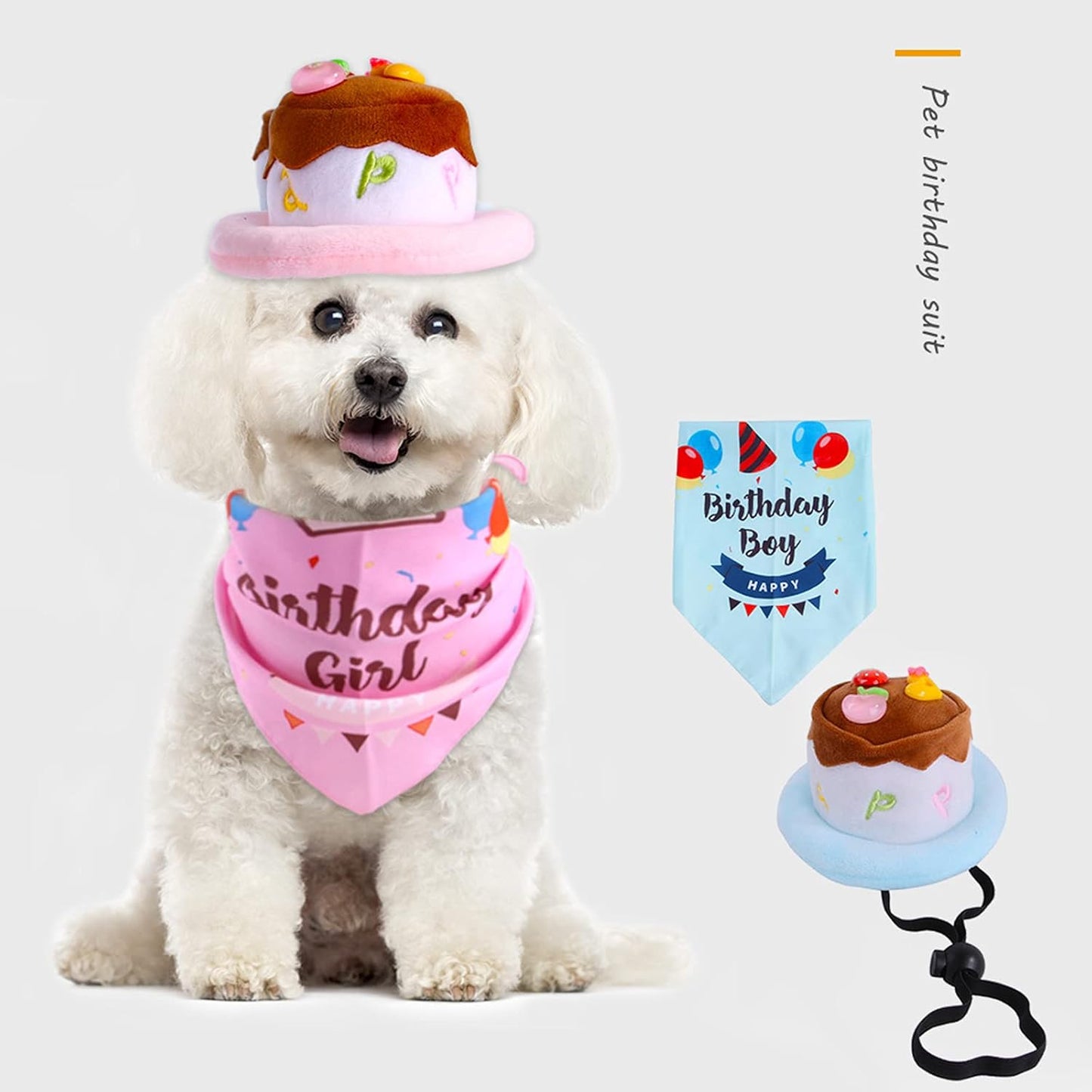 Dog Birthday Triangle Scarf with Cute Doggie Birthday Cake Party Hat,Pet Birthday Costume Accessories Headwear for Puppy Cat Small Dog Breeds (Blue, Cake Ribbon)