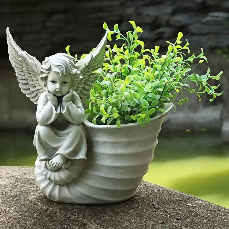 31CM European Courtyard Decor Angel Flowerpot Garden Landscape Decoration Statues Resin Decorative Garden Angels Figurines Decor