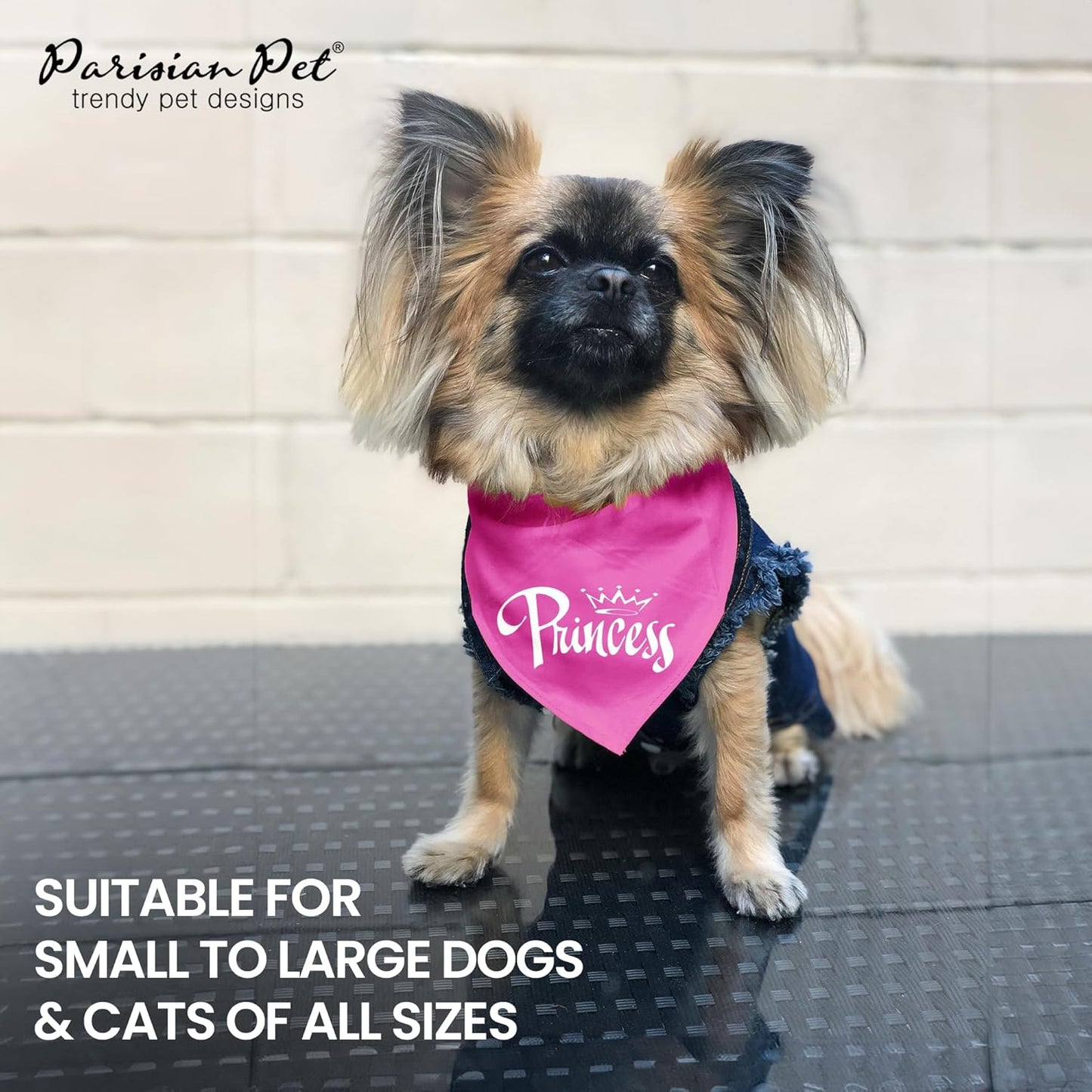 Dog Bandanas with Printed 'Princess' Word - Fashionable Tie-On Adjustable Polyester Dog Scarf for Large Dogs - Washable Triangle Female Dog Bib - Pink Handkerchief for Pets -L