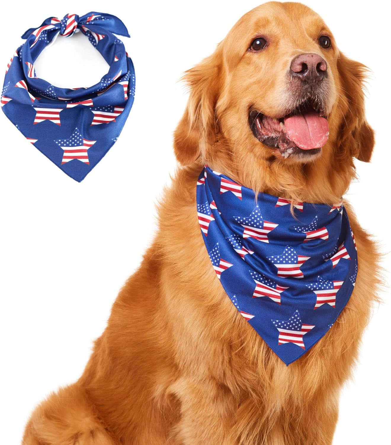 American Flag Dog Bandana - Patriotic 4Th of July Dog Bandana for Small, Medium, Large Dogs, US Flag Independence Day Dog Puppy Collar Bandana for Dogs Puppies Cats with Star Print, Blue