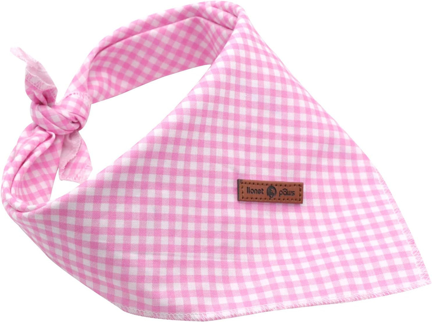 Dog Bandana Washable Cotton Handkerchief Scarf Triangle Bandana for Small Medium Large Dogs Pink Grid