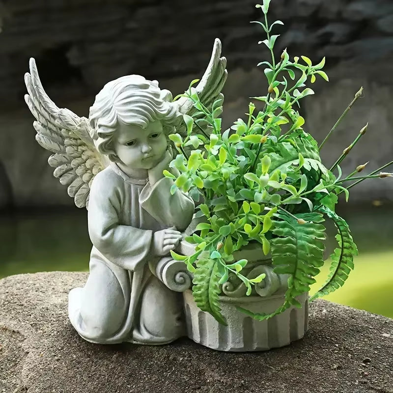 31CM European Courtyard Decor Angel Flowerpot Garden Landscape Decoration Statues Resin Decorative Garden Angels Figurines Decor