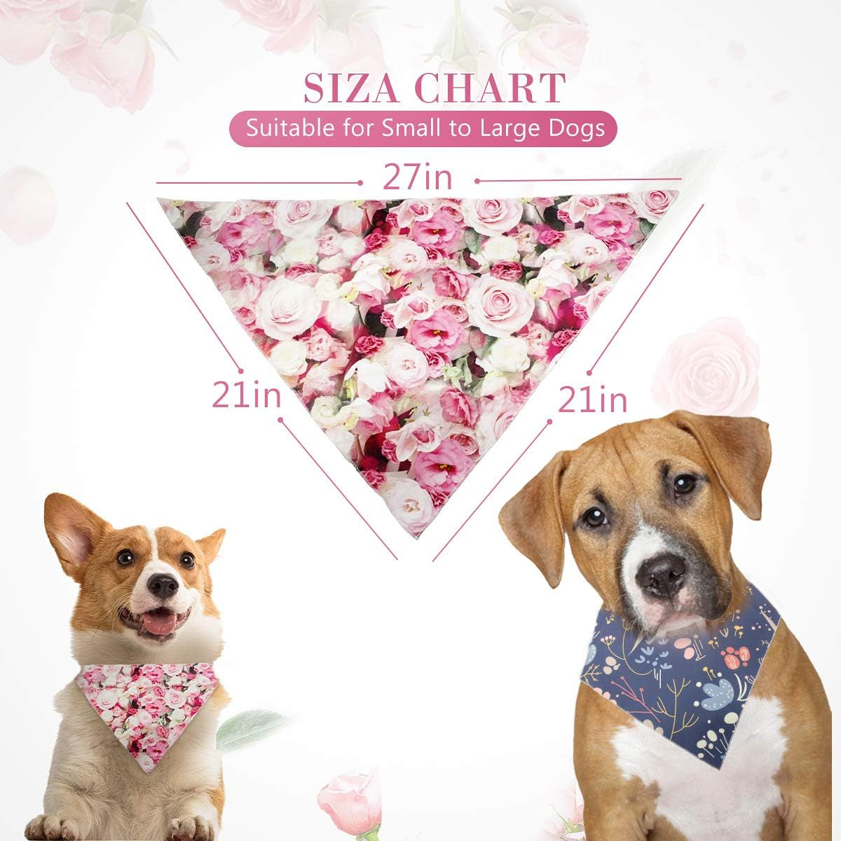 Dog Bandanas 5PCS Birthday Gift Washable Dog Bib Kerchief Scarf Adjustable Accessories Plaid Flowers Printing Triangle Bibs for Girl or Boy Small Medium Large Dogs Puppy Cat (Flower Style)