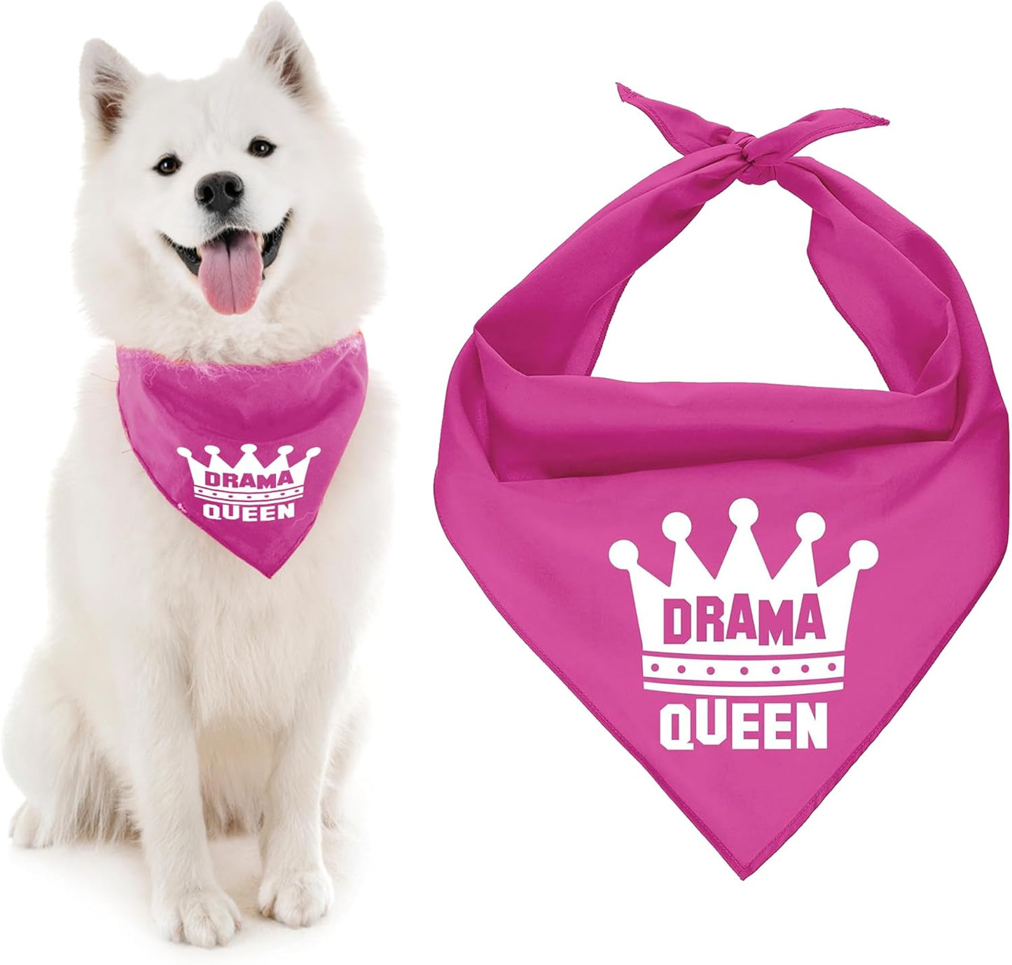 Dog Bandanas with Printed 'Drama Queen' - Classy Pink Bandana for Dogs - Tie-On Adjustable, Polyester Dog Scarf for Small Dogs - Washable Triangle Female Dog Bib - Handkerchief for Pets
