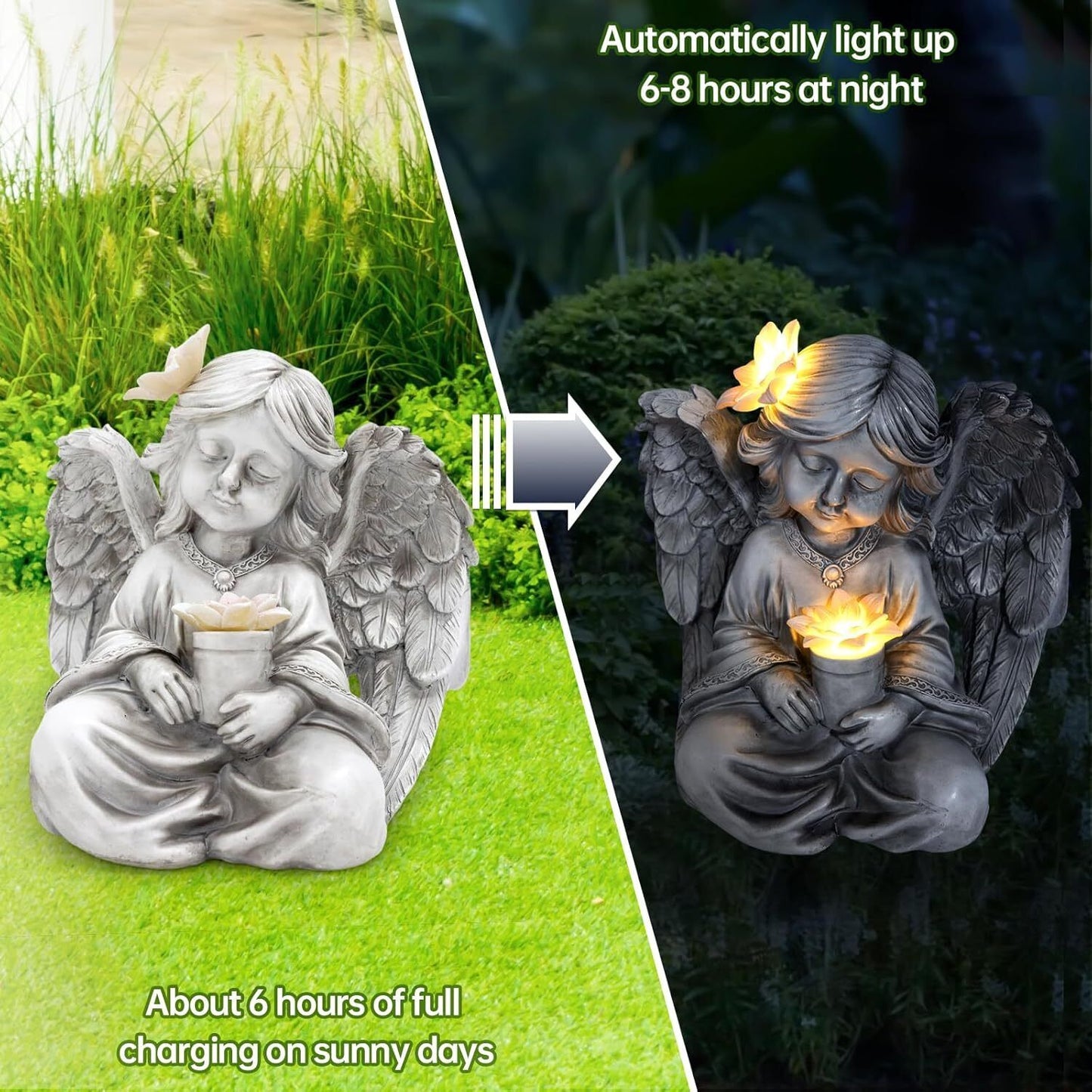 Angel Garden Statues for Outside, Solar Angels for Cemetery Grave, Outdoor An