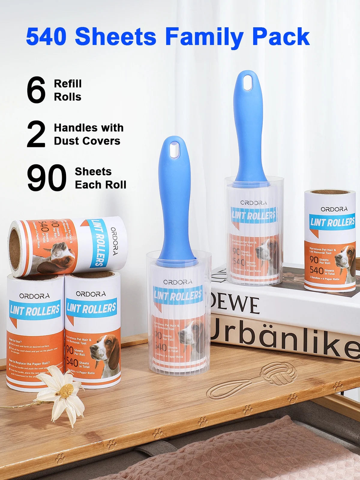Lint Rollers, Sticky Roller for Pet Hair Removal, 540 Sheets, 6 Pack