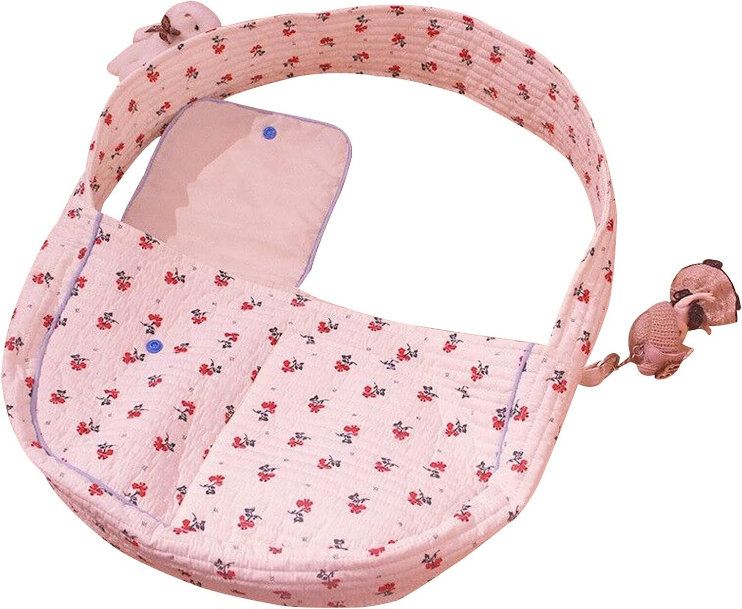 Pet Dog Cat Sling Carrier for Small Medium Dogs Cats Cute Flower Pattern Breathable Cotton Puppy Travel Bag Backpack with Pocket Pet Tote for Outdoor Travel Car Bag White