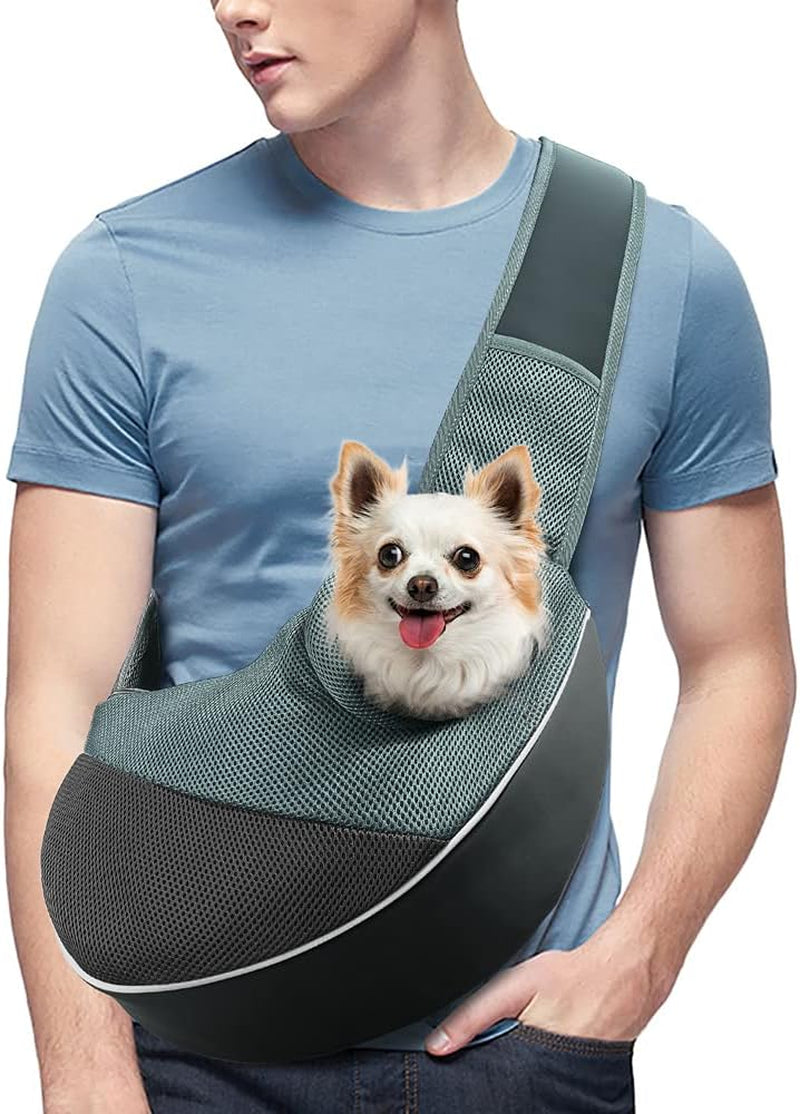 Dog Cat Sling Carrier, Adjustable Padded Shoulder Strap, with Zipper Pocket for Outdoor Travel (Black-Mesh, M - up to 10 Lbs)