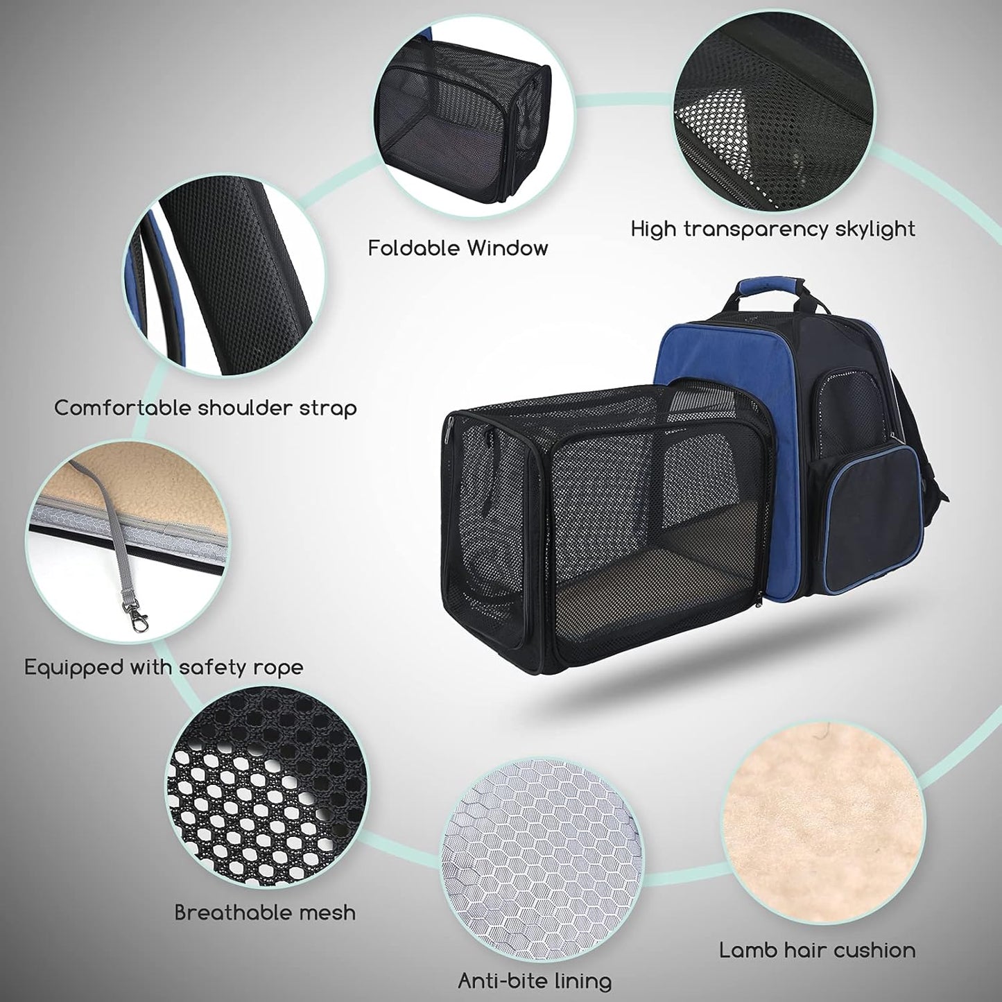 Pet Carrier Backpack, Airline Approved Cat Backpack, Carrier with Safety Strap and Zipper Buckle, Expandable with Breathable Mesh for Rabbits Puppies, Hold up to 20 Lbs