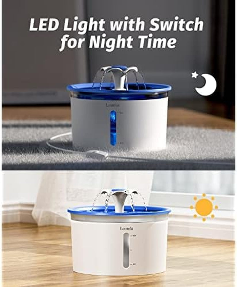 Cat Water Fountain, 85Oz/2.5L Pet Water Fountain Indoor, Automatic Dog Water Dispenser with Switchable LED Lights, 2 Replacement Filters for Cats, Dogs, Pets (Navy Blue), VC1471