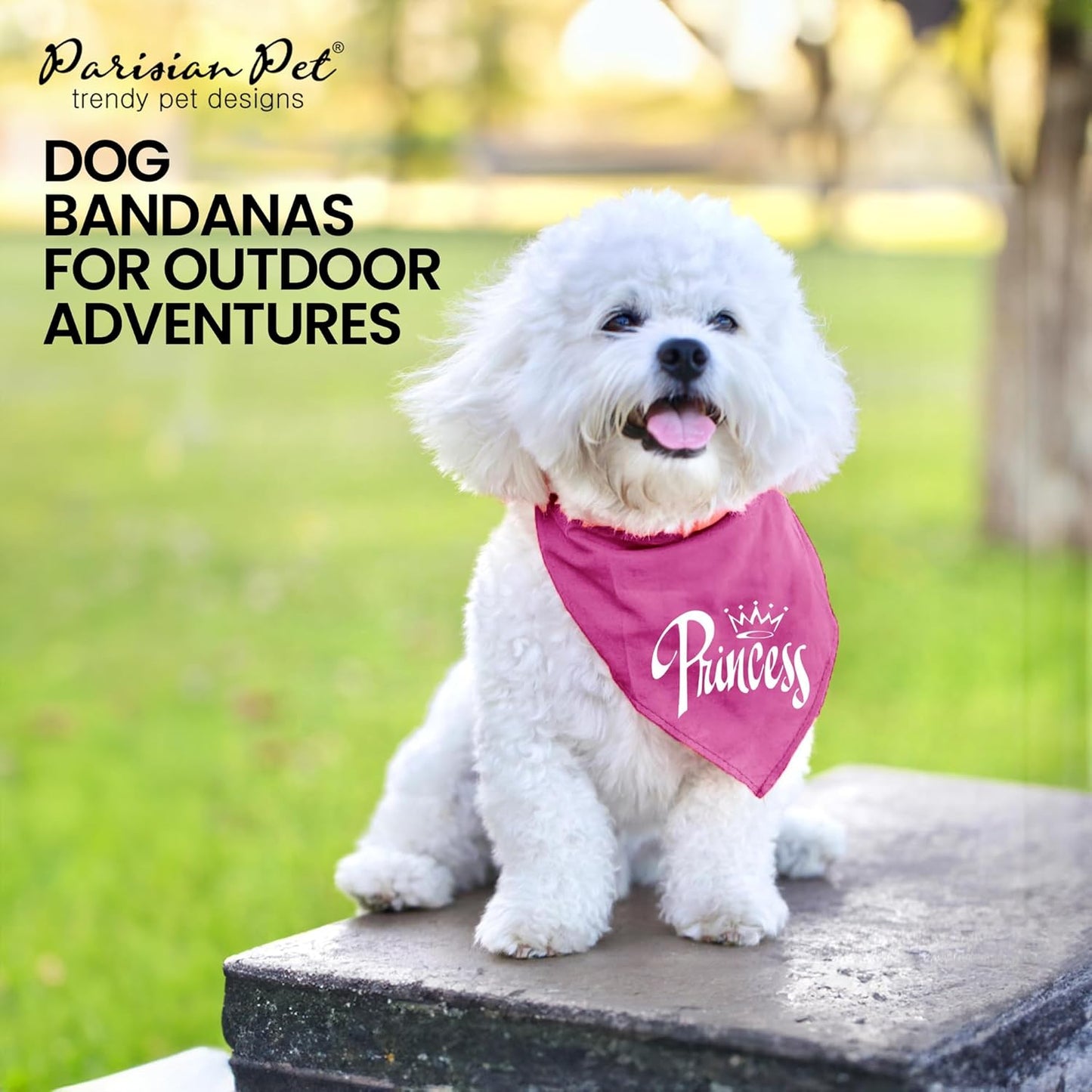 Dog Bandanas with Printed 'Princess' Word - Fashionable Tie-On Adjustable Polyester Dog Scarf for Large Dogs - Washable Triangle Female Dog Bib - Pink Handkerchief for Pets -L