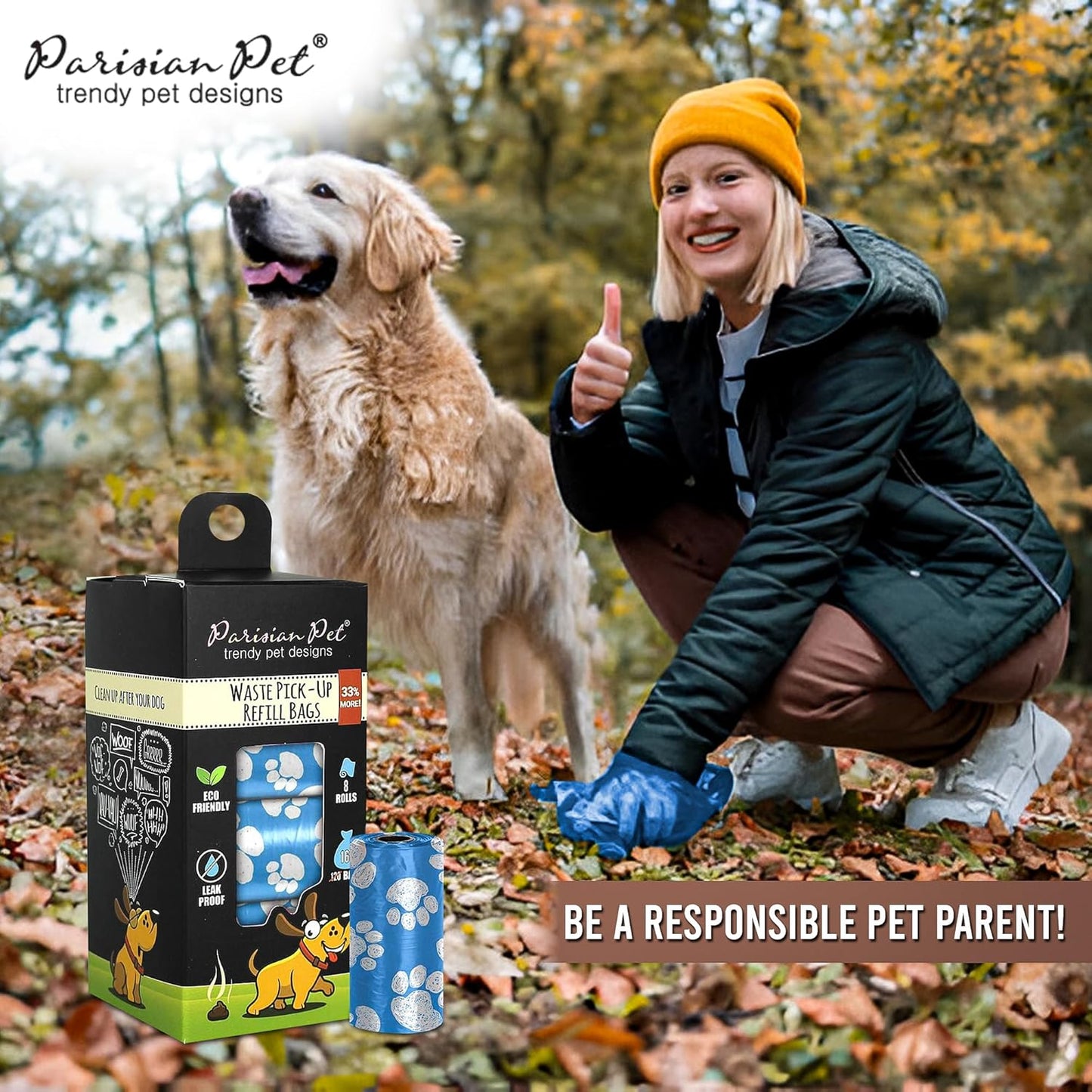 Ecofriendly Dog Poop Bags Rolls - 160 Count Unscented Poop Bags for Dogs - Leakproof, Extra Thick, 8 Dog Waste Bags Refill Rolls - Blue Doggie Poop Bags - Fits All Dispenser