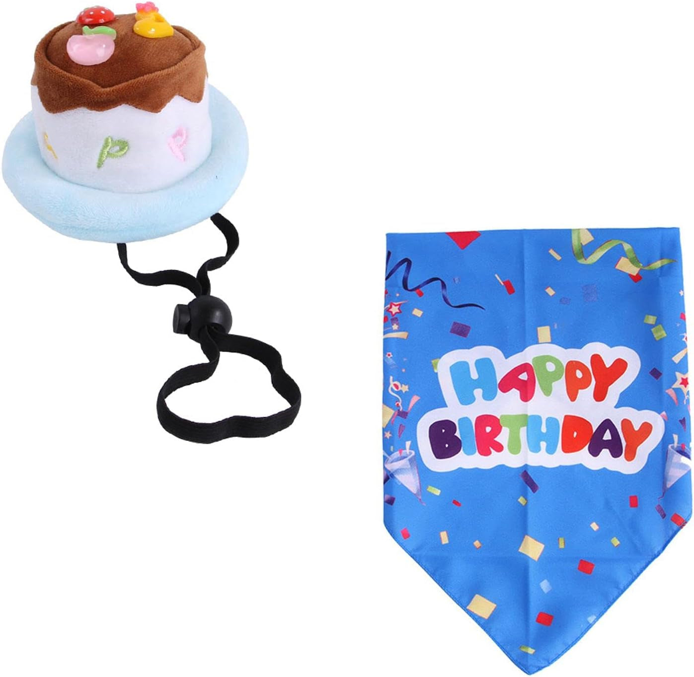 Dog Birthday Triangle Scarf with Cute Doggie Birthday Cake Party Hat,Pet Birthday Costume Accessories Headwear for Puppy Cat Small Dog Breeds (Blue, Cake Ribbon)