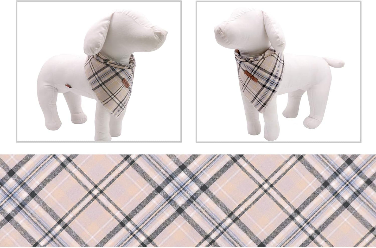 Dog Bandana Washable Cotton Handkerchief Scarf Triangle Bandana for Small Medium Large Dogs Grey