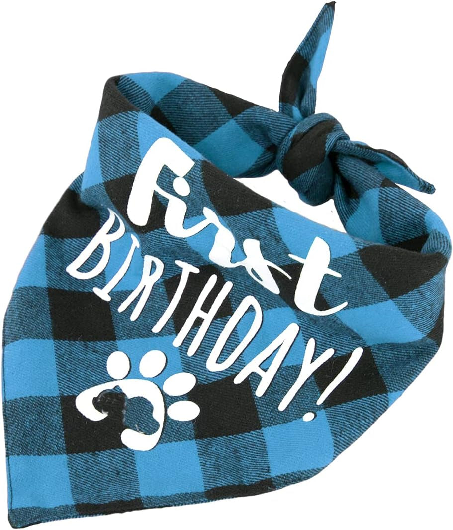 Classic Checkered Dog Bandana Cotton Bandana Puppy Neck Scarf Pet Triangle Birthday Scarf for Small Medium and Large Dogs Cats (Blue)