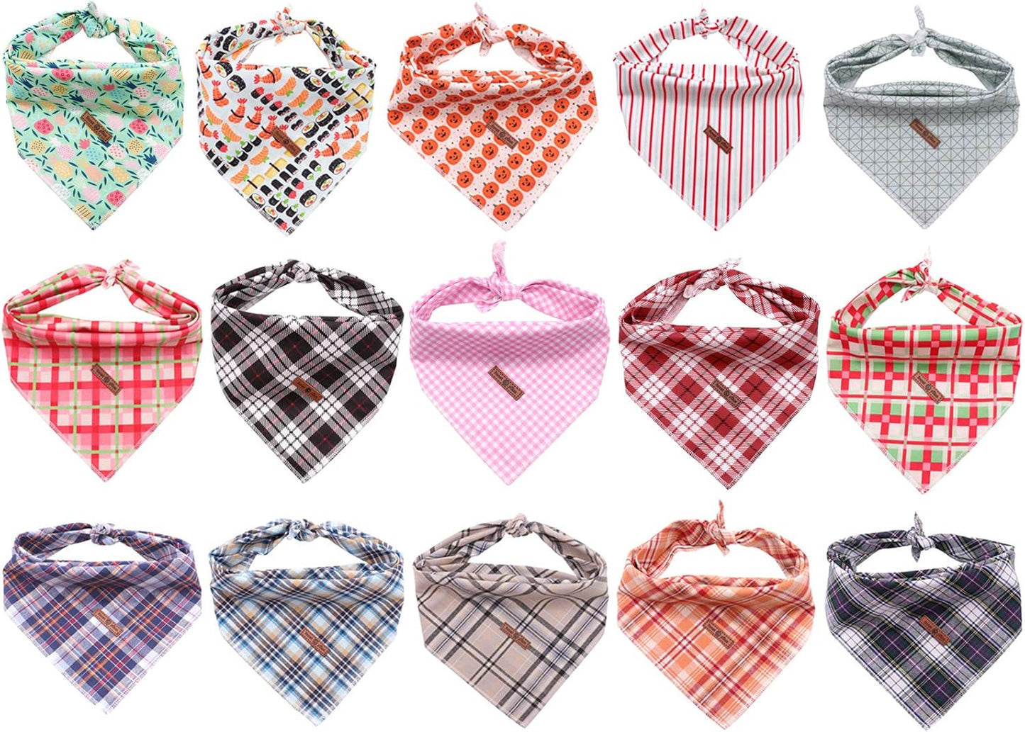 Dog Bandana Washable Cotton Handkerchief Scarf Triangle Bandana for Small Medium Large Dogs Pink Grid