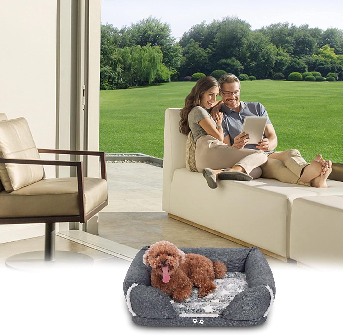 26"-48" Ultimate 2 In1 Dog Bed Dog Sofa with Extra Reversible Pad (Warm&Cool), Water Repellent Removable Washable Cover, Waterproof Non-Slip Bottom, Soft Sleeping Bed for Dogs 25-110Lbs